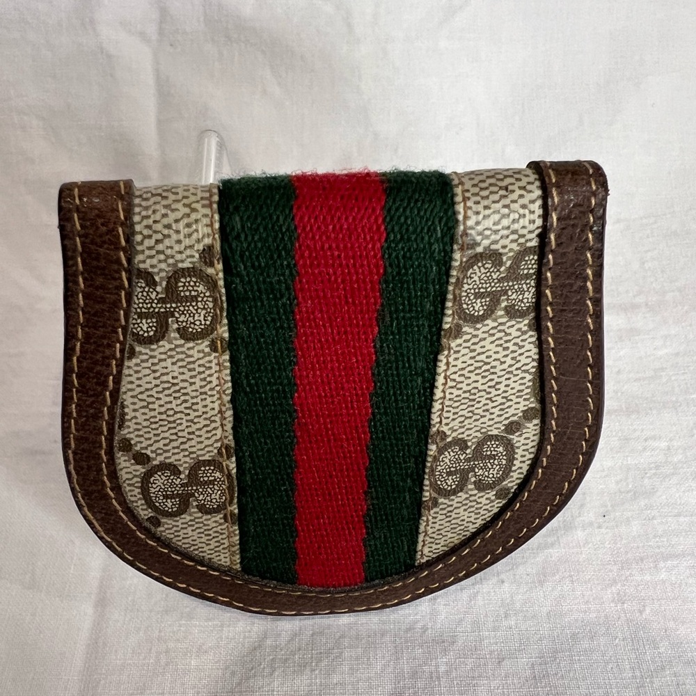 AUTHENTIC GUCCI CASE SHERRY LINE COIN PURSE BROWN, RED & GREEN